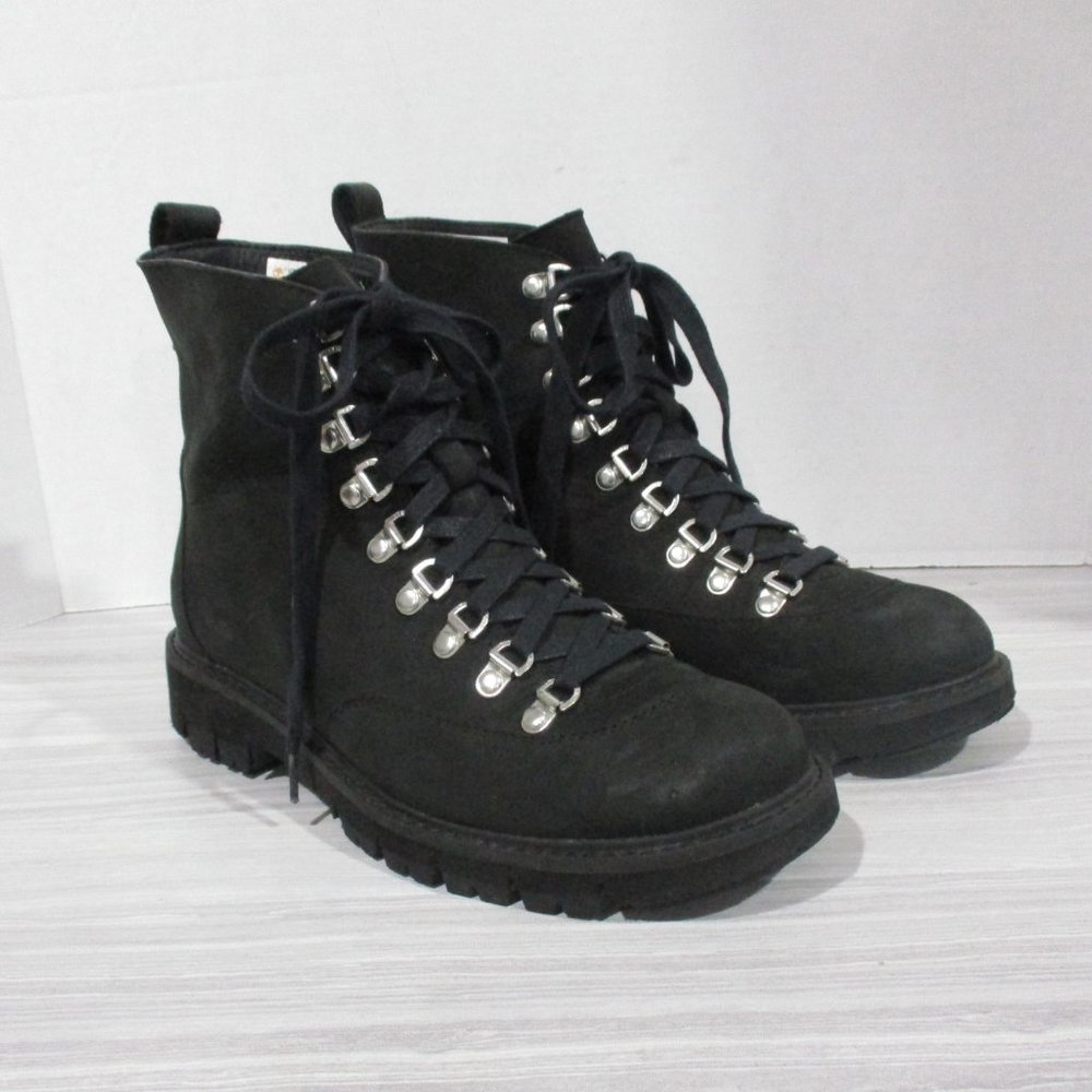 TIMBERLAND LACE FRONT BLACK LEATHER 6" BOOTS. SIZE 7/38